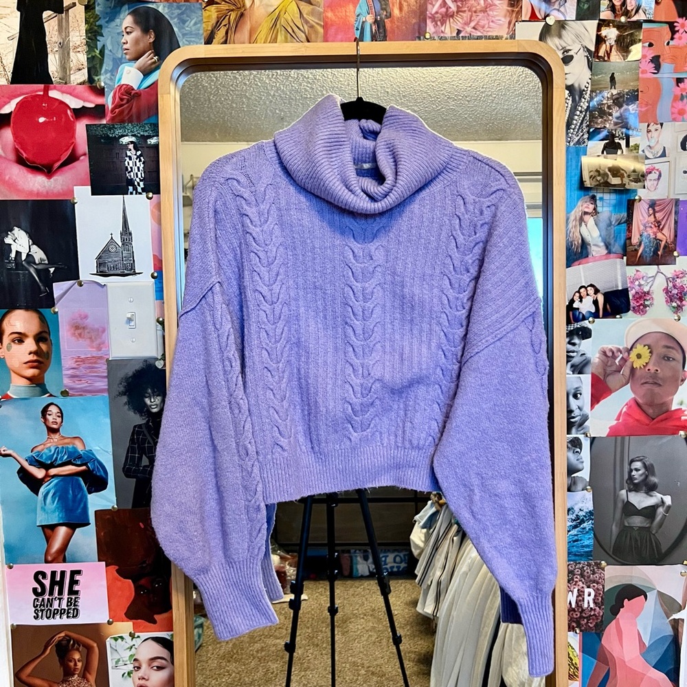 Lavender Cable Knit Turtleneck Sweater